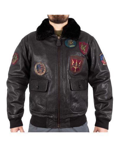 Куртка лётная кожаная Sturm Mil-Tec Flight Jacket Top Gun Leather with Fur Collar, Black (10470002)