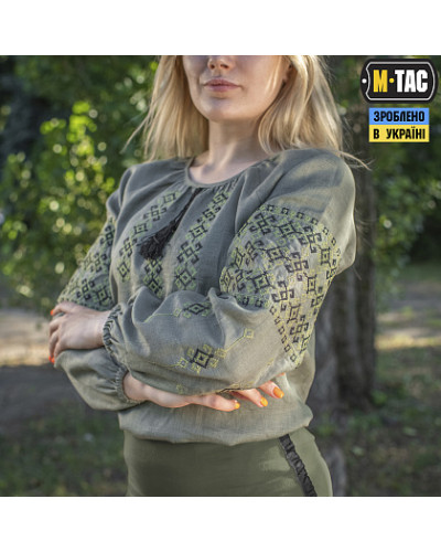 M-Tac вышиванка женская 100% лён олива (80040001)