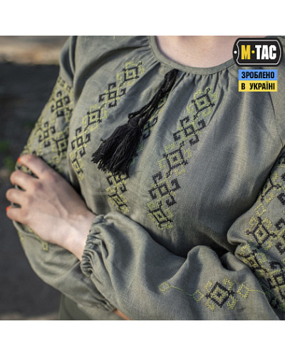 M-Tac вышиванка женская 100% лён олива (80040001)