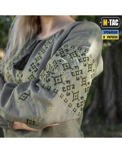 M-Tac вышиванка женская 100% лён олива (80040001)